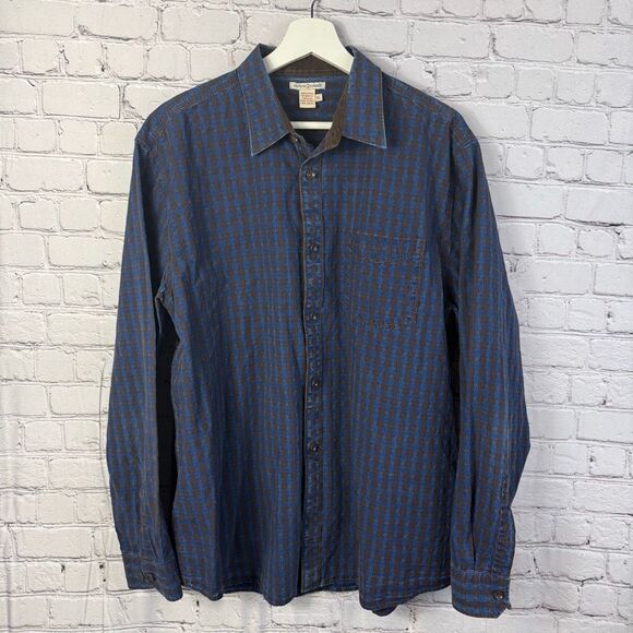 Carbon 2 Cobalt Blue Brown Checked Cotton Button down Size XL - Picture 1 of 8